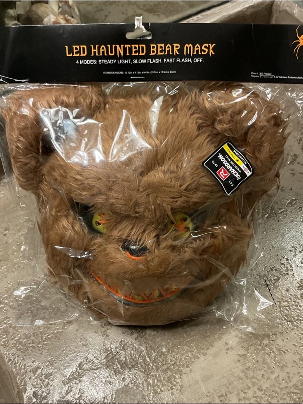 LED Haunted Bear Kids Face Mask - Brown Faux Fur